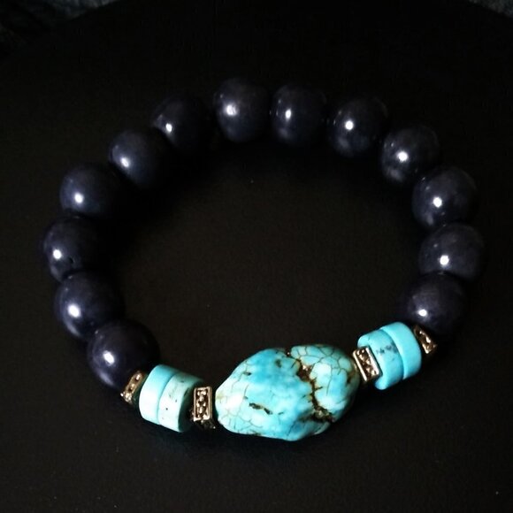 Turquoise Magnesite & Chunky Beads! Rustic SouthWestern Vibes Beaded Bracelet #1 - Picture 3 of 7